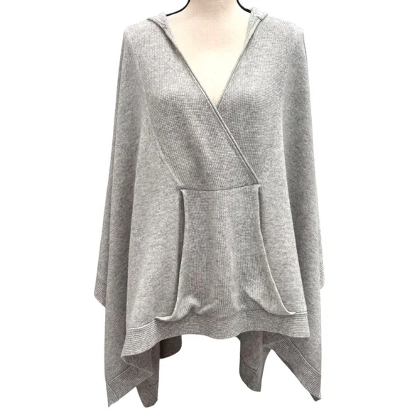 HAUTE HIPPIE GRAY CASHMERE HOODED CAPE PONCHO